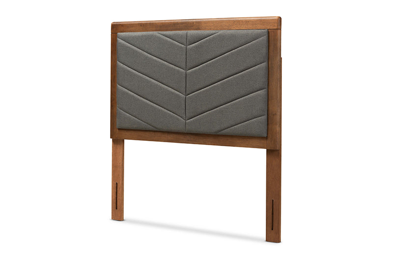 Gisa Modern and Contemporary Dark Gray Fabric Upholstered and Walnut Brown Finished Wood Twin Size Headboard
