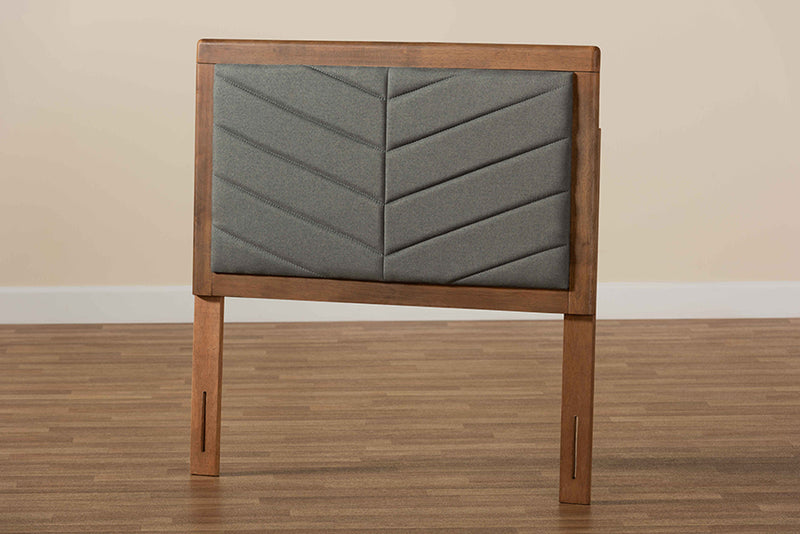 Gisa Modern and Contemporary Dark Gray Fabric Upholstered and Walnut Brown Finished Wood Twin Size Headboard