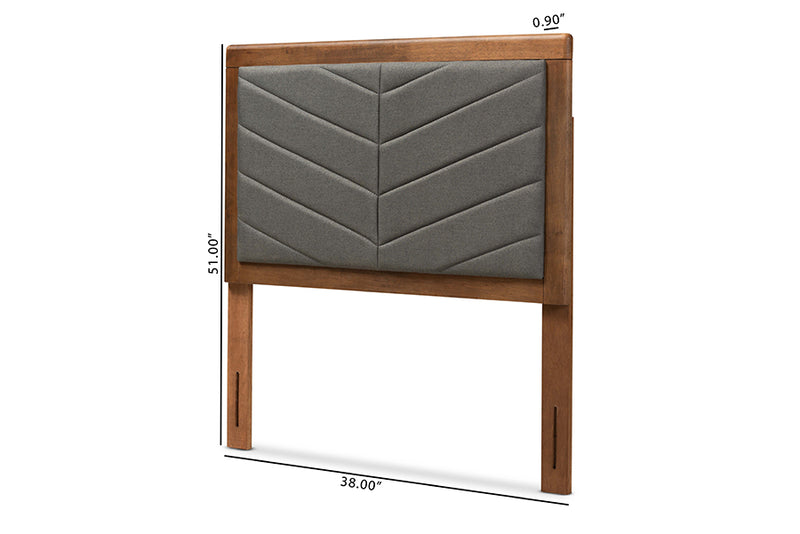 Gisa Modern and Contemporary Dark Gray Fabric Upholstered and Walnut Brown Finished Wood Twin Size Headboard