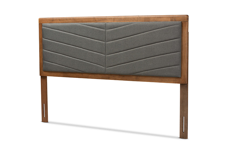 Gisa Modern and Contemporary Dark Gray Fabric Upholstered and Walnut Brown Finished Wood Queen Size Headboard