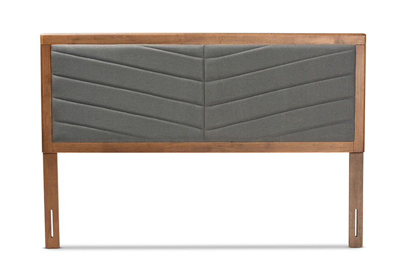 Gisa Modern and Contemporary Dark Gray Fabric Upholstered and Walnut Brown Finished Wood Queen Size Headboard