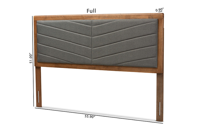 Gisa Modern and Contemporary Dark Gray Fabric Upholstered and Walnut Brown Finished Wood Queen Size Headboard