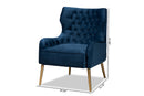 Sari Navy Blue Velvet Fabric Upholstered and Gold Finished Metal Armchair Baxton