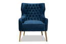 Sari Navy Blue Velvet Fabric Upholstered and Gold Finished Metal Armchair Baxton
