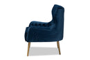 Sari Navy Blue Velvet Fabric Upholstered and Gold Finished Metal Armchair Baxton