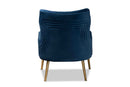 Sari Navy Blue Velvet Fabric Upholstered and Gold Finished Metal Armchair Baxton