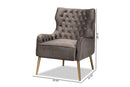 Sari Gray Velvet Fabric Upholstered and Gold Finished Metal Armchair Baxton