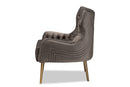 Sari Gray Velvet Fabric Upholstered and Gold Finished Metal Armchair Baxton
