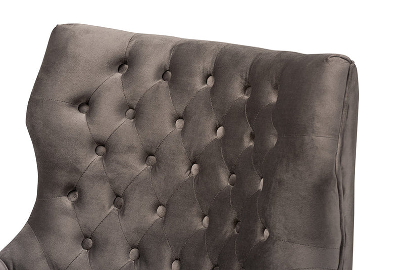 Sari Gray Velvet Fabric Upholstered and Gold Finished Metal Armchair Baxton
