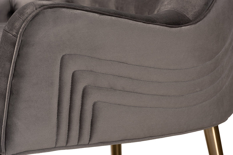 Sari Gray Velvet Fabric Upholstered and Gold Finished Metal Armchair Baxton