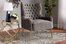 Sari Gray Velvet Fabric Upholstered and Gold Finished Metal Armchair Baxton