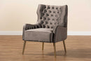 Sari Gray Velvet Fabric Upholstered and Gold Finished Metal Armchair Baxton