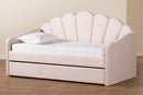Laure Light Pink Velvet Fabric Upholstered Twin Size Daybed w/Trundle Baxton