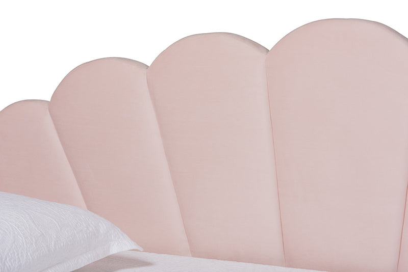 Laure Modern and Contemporary Light Pink Velvet Fabric Upholstered Full Size Daybed w/Trundle