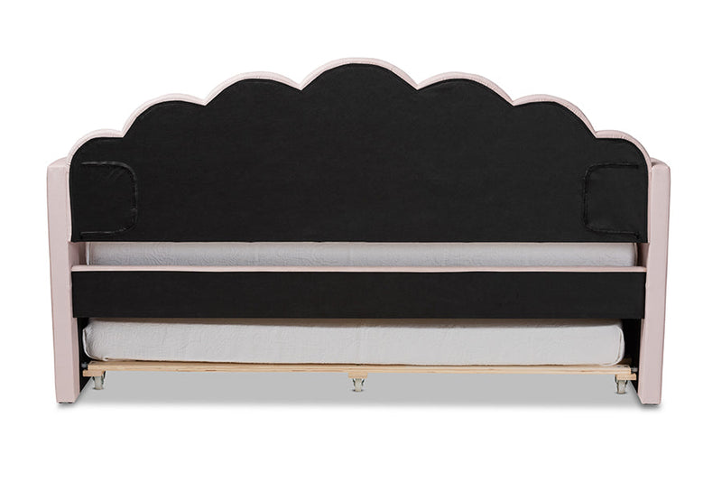 Laure Light Pink Velvet Fabric Upholstered Twin Size Daybed w/Trundle Baxton