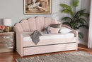 Laure Light Pink Velvet Fabric Upholstered Twin Size Daybed w/Trundle Baxton