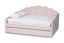 Laure Light Pink Velvet Fabric Upholstered Queen Size Daybed w/Trundle Baxton