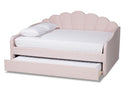 Laure Light Pink Velvet Fabric Upholstered Queen Size Daybed w/Trundle Baxton