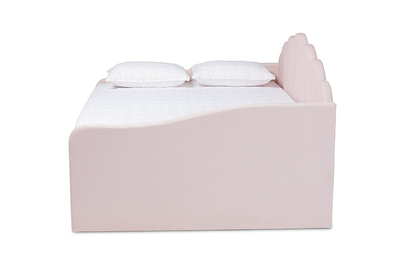 Laure Light Pink Velvet Fabric Upholstered Queen Size Daybed w/Trundle Baxton