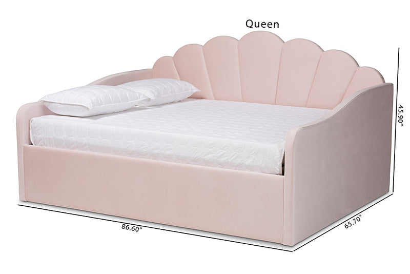 Laure Light Pink Velvet Fabric Upholstered Queen Size Daybed Baxton