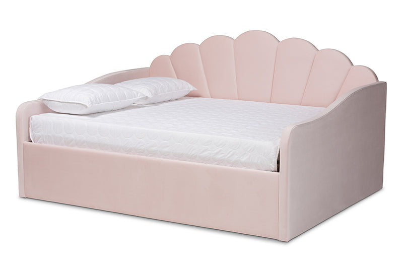 Laure Modern and Contemporary Light Pink Velvet Fabric Upholstered Queen Size Daybed