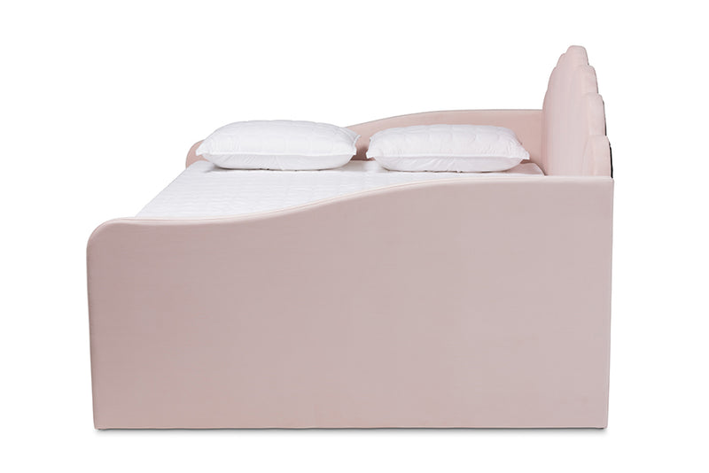 Laure Modern and Contemporary Light Pink Velvet Fabric Upholstered Queen Size Daybed