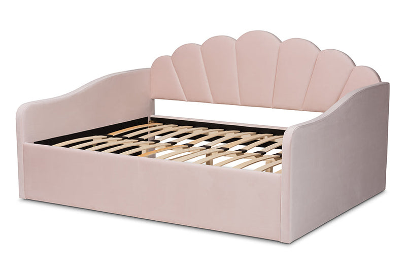 Laure Light Pink Velvet Fabric Upholstered Queen Size Daybed Baxton