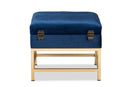 Palma Navy Blue Velvet Fabric Gold Finished Metal Small Storage Ottoman Baxton