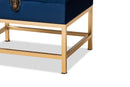 Palma Navy Blue Velvet Fabric Gold Finished Metal Small Storage Ottoman Baxton