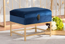 Palma Navy Blue Velvet Fabric Gold Finished Metal Small Storage Ottoman Baxton