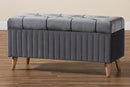 Clairette Gray Velvet Fabric Upholstered and Walnut Brown Storage Ottoman Baxton