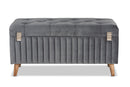 Clairette Gray Velvet Fabric Upholstered and Walnut Brown Storage Ottoman Baxton