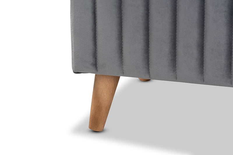 Clairette Gray Velvet Fabric Upholstered and Walnut Brown Storage Ottoman Baxton
