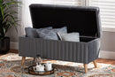 Clairette Gray Velvet Fabric Upholstered and Walnut Brown Storage Ottoman Baxton