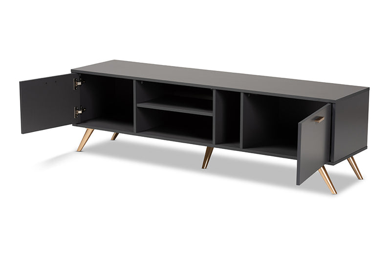 Yori Modern and Contemporary Dark Gray and Gold Finished Wood TV Stand