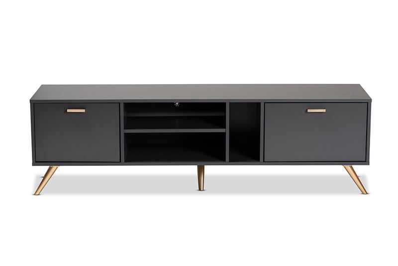 Yori Modern and Contemporary Dark Gray and Gold Finished Wood TV Stand