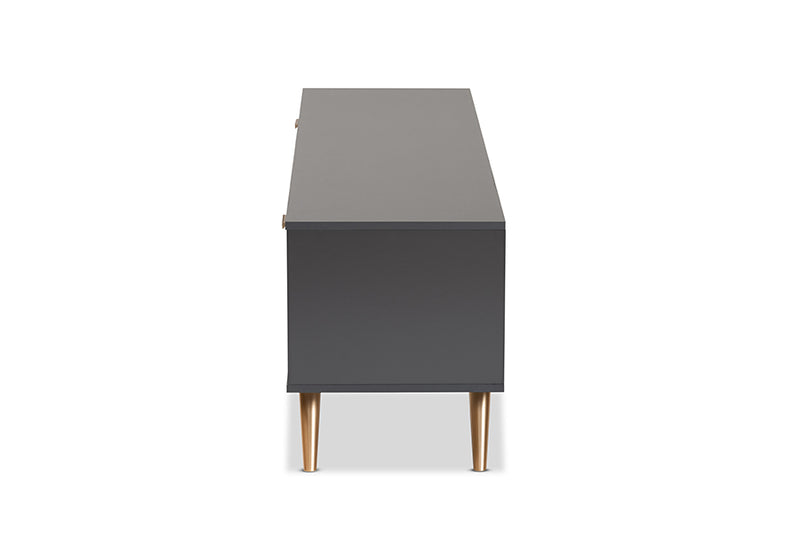 Yori Modern and Contemporary Dark Gray and Gold Finished Wood TV Stand