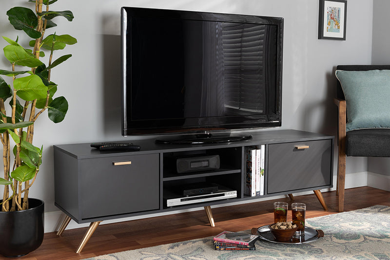 Yori Modern and Contemporary Dark Gray and Gold Finished Wood TV Stand