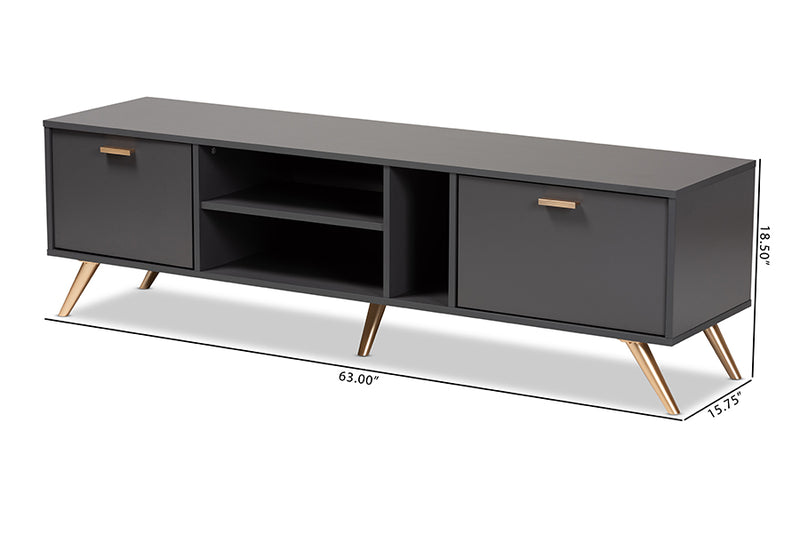 Yori Modern and Contemporary Dark Gray and Gold Finished Wood TV Stand