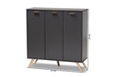 Yori Dark Gray and Gold 3-Door Shoe Cabinet Baxton