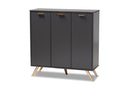 Yori Dark Gray and Gold 3-Door Shoe Cabinet Baxton