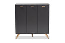 Yori Dark Gray and Gold 3-Door Shoe Cabinet Baxton
