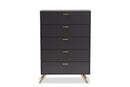 Yori Dark Gray and Gold 5-Drawer Chest Baxton