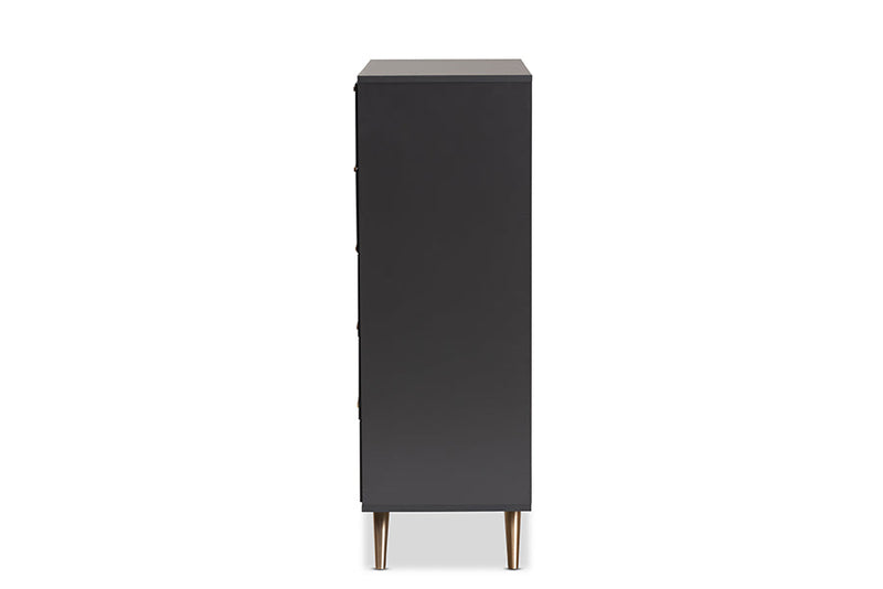 Yori Dark Gray and Gold 5-Drawer Chest Baxton