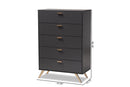 Yori Dark Gray and Gold 5-Drawer Chest Baxton