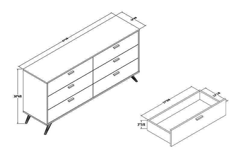 Yori Dark Gray and Gold 6-Drawer Dresser Baxton