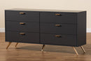 Yori Dark Gray and Gold 6-Drawer Dresser Baxton