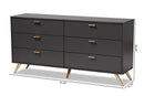 Yori Dark Gray and Gold 6-Drawer Dresser Baxton