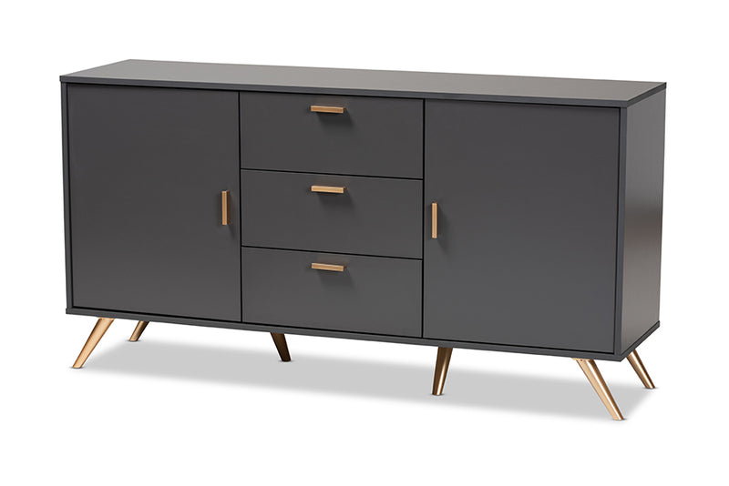 Yori Modern and Contemporary Dark Gray and Gold Finished Wood 2-Door Sideboard Buffet