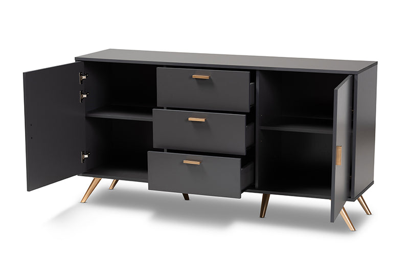 Yori Modern and Contemporary Dark Gray and Gold Finished Wood 2-Door Sideboard Buffet